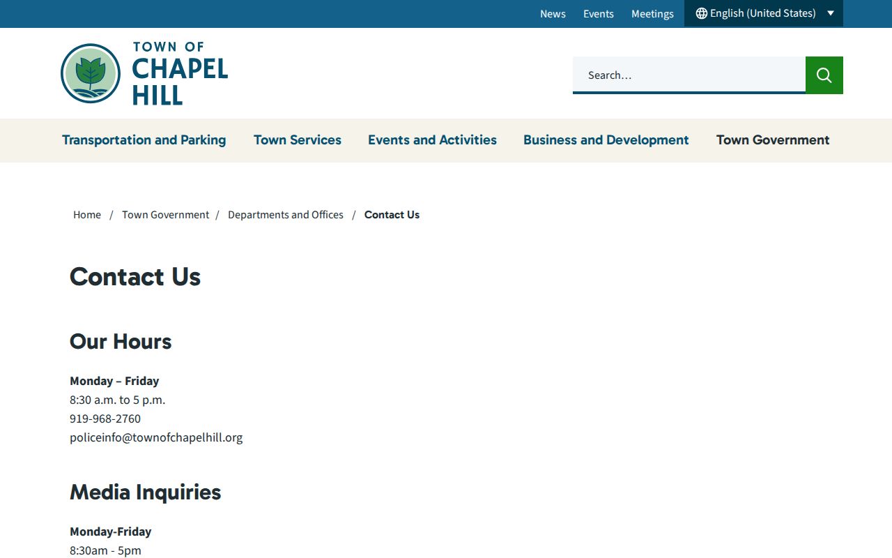 Chapel Hill Police Department criminal records contact page