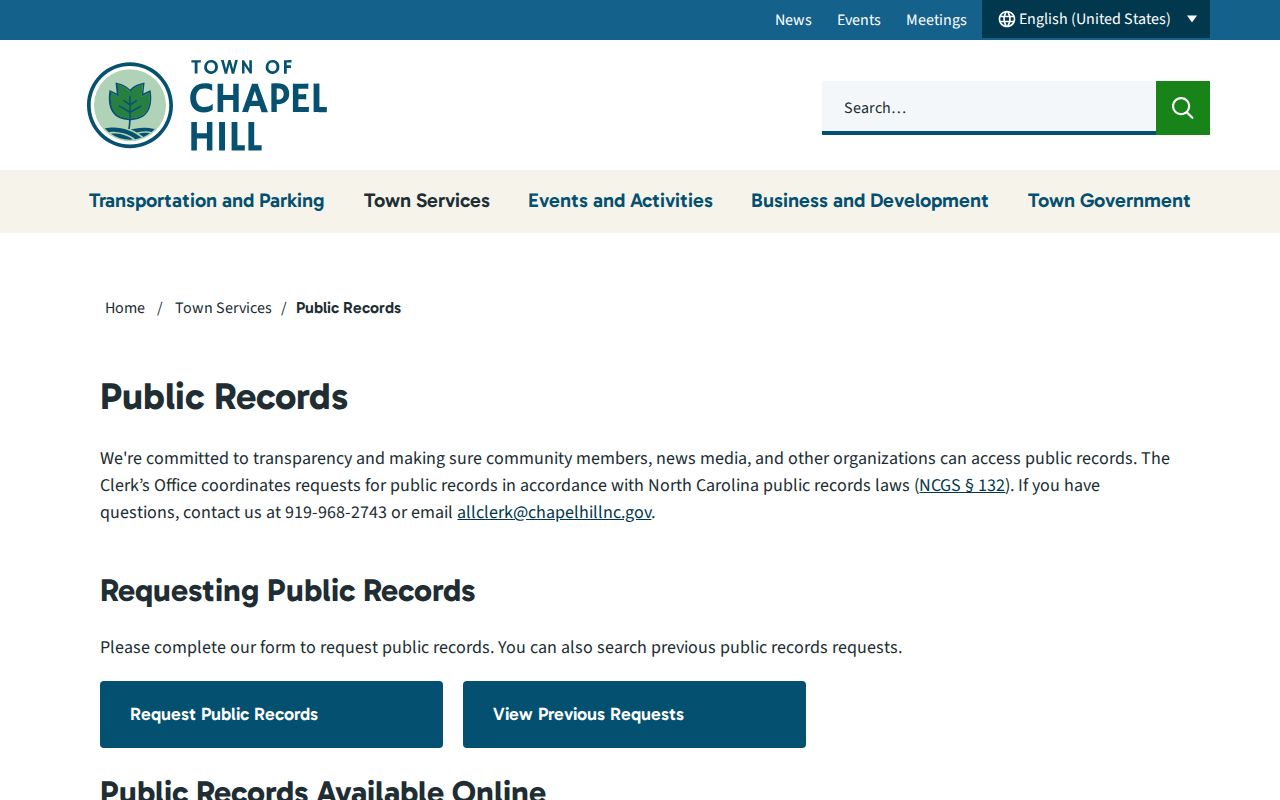 Chapel Hill criminal records public request and camera access page