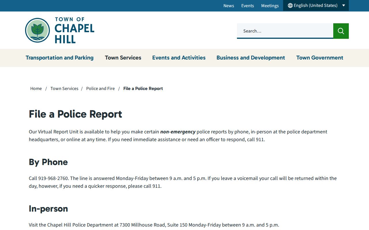 Chapel Hill criminal report center and police report options
