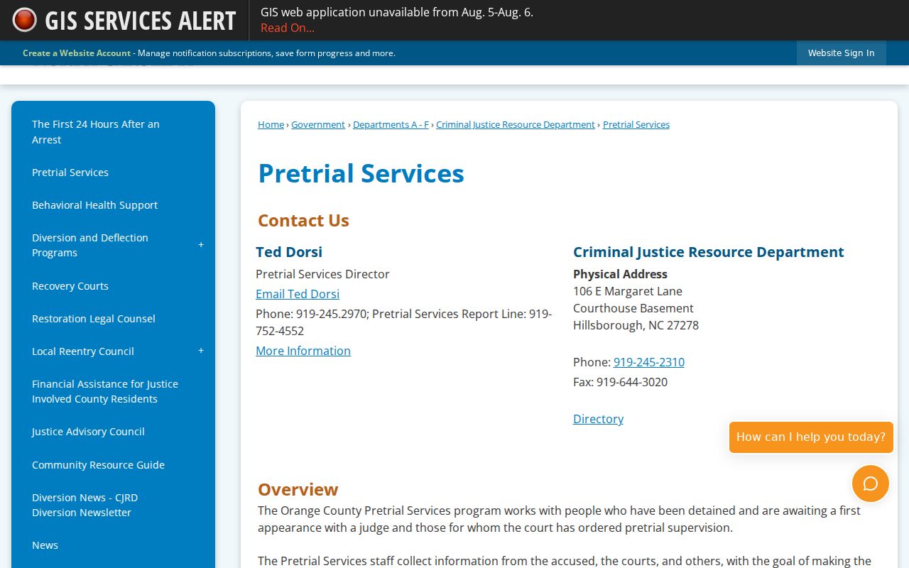 Orange County criminal case pretrial services