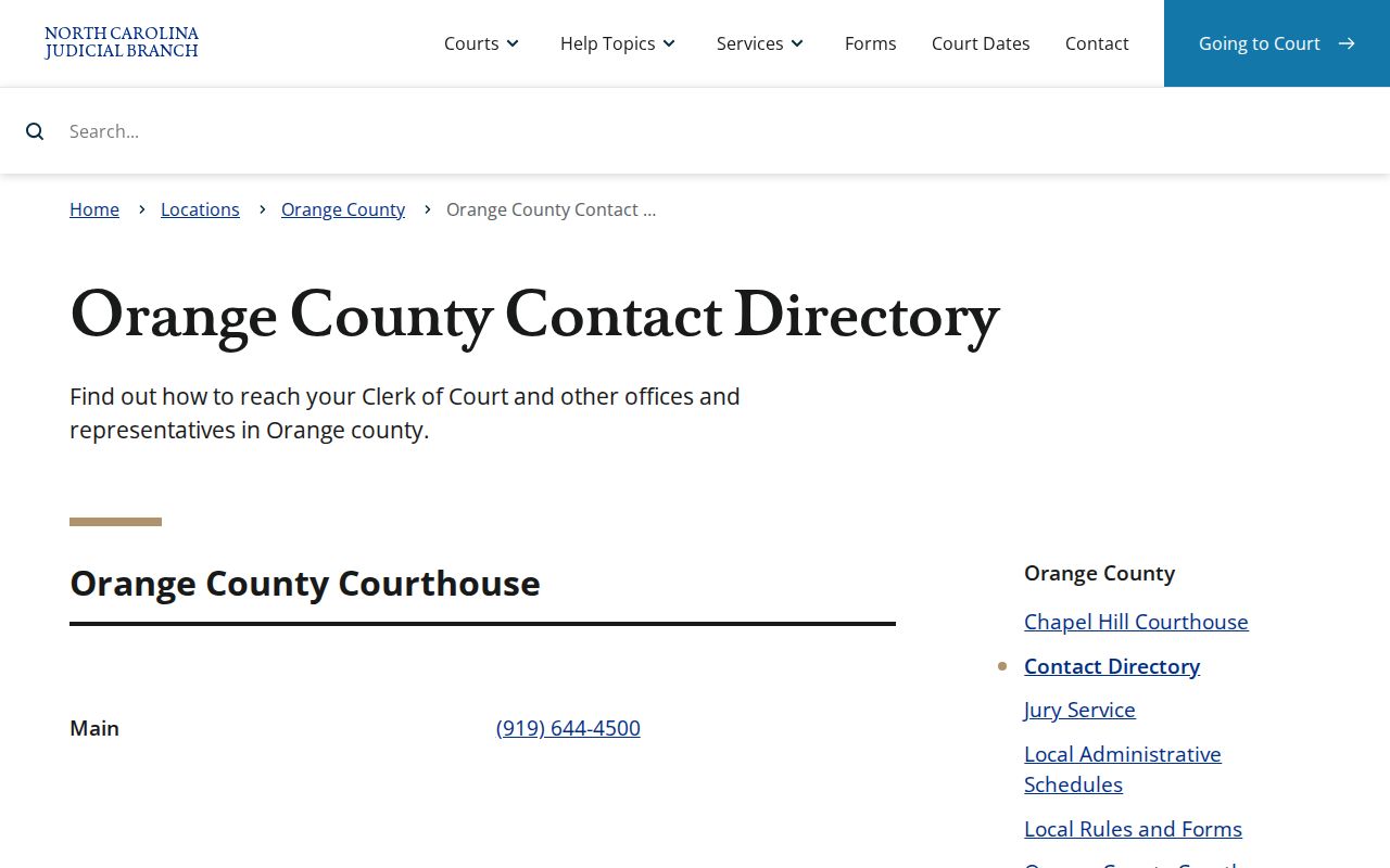 Orange County criminal court record contact directory