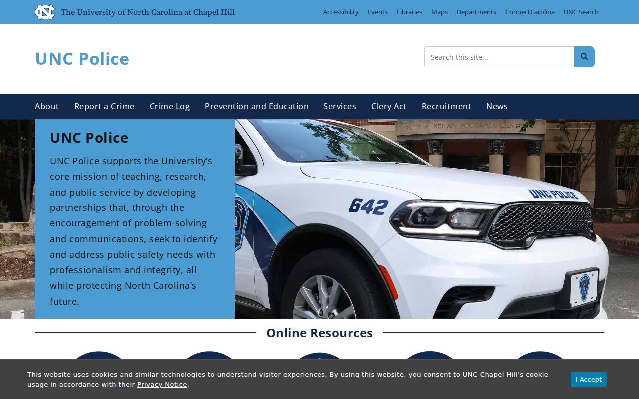 UNC Police channel for Orange County arrest records on campus